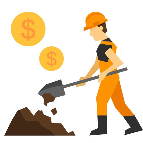 Illustrated construction worker shoveling with dollar coins representing affordable stucco pricing – Toms River Stucco