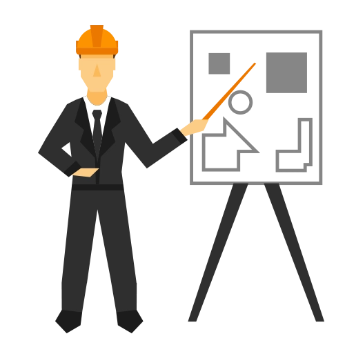 Illustrated stucco contractor presenting project plans on a board – Toms River Stucco